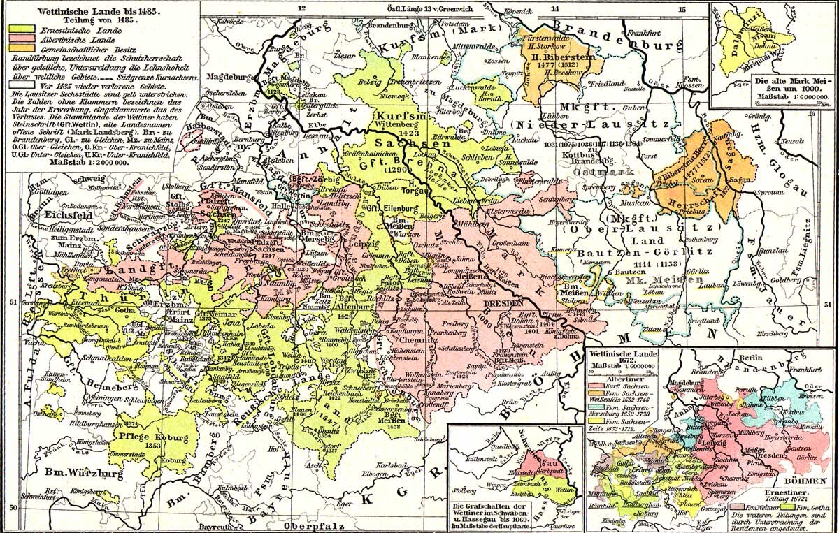 Eine Landkarte des heutigen Sachsens von 1485